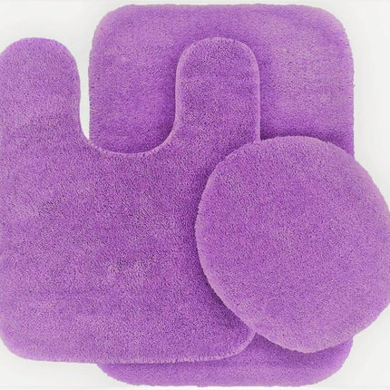 Gorgeous Home Linen Bathroom 6 Modern Solid Print 3-Count Grey Polyester Bath Rugs, 18 x 28, Non-Slip Backing Purple.