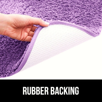 Gorgeous Home Linen Bathroom 6 Modern Solid Print 3-Count Grey Polyester Bath Rugs, 18 x 28, Non-Slip Backing Purple.