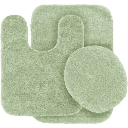 Gorgeous Home Linen Bathroom 6 Modern Solid Print 3-Count Grey Polyester Bath Rugs, 18 x 28, Non-Slip Backing Sage Green.