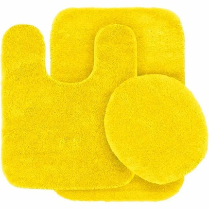 Gorgeous Home Linen Bathroom 6 Modern Solid Print 3-Count Grey Polyester Bath Rugs, 18 x 28, Non-Slip Backing Yellow.