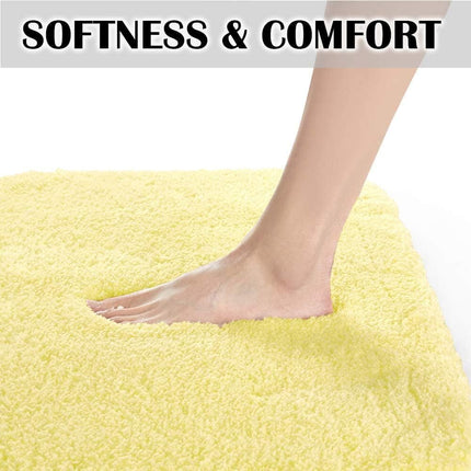 Gorgeous Home Linen Bathroom 6 Modern Solid Print 3-Count Grey Polyester Bath Rugs, 18 x 28, Non-Slip Backing Yellow.
