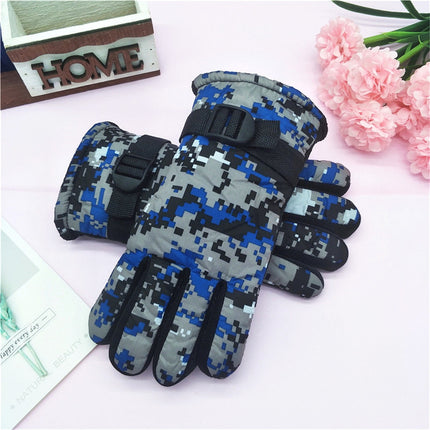 TAIAOJING Kids Winter Snow Ski Gloves Kids Winter Warm Windproof Cold Weather Outdoor Sports Gloves For Boys Girls Snow Gloves Ski Gloves One Size Blue.