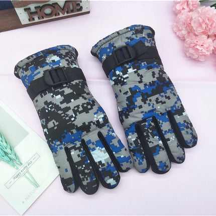 TAIAOJING Kids Winter Snow Ski Gloves Kids Winter Warm Windproof Cold Weather Outdoor Sports Gloves For Boys Girls Snow Gloves Ski Gloves One Size Blue.