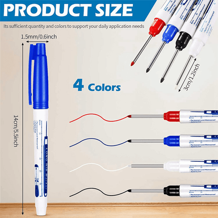 8 Pcs Deep Reach Markers Long Nose Marker Waterproof Deep Hole Marker 30 mm Reach Permanent Markers, 4 Colors.