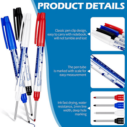 8 Pcs Deep Reach Markers Long Nose Marker Waterproof Deep Hole Marker 30 mm Reach Permanent Markers, 4 Colors.