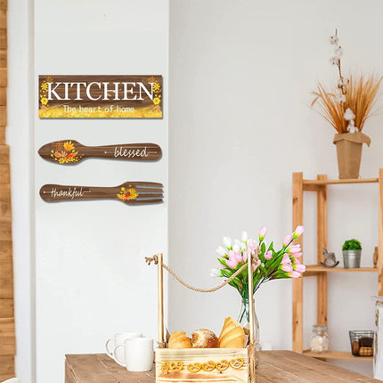 3 Pieces Sunflower Kitchen Decor Spring Decorations Blessed Thankful Wooden Hanging Sign Sunflower Gifts Wall Art Decor Farmhouse Summer Home Decor for Kitchen White.