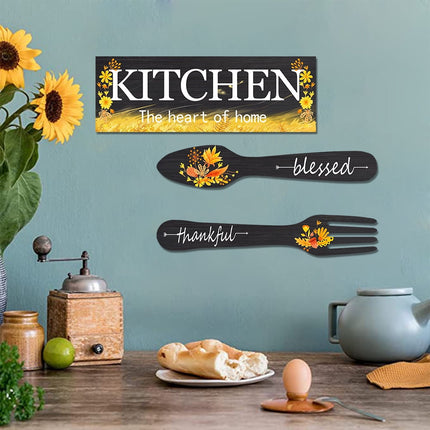3 Pieces Sunflower Kitchen Decor Spring Decorations Blessed Thankful Wooden Hanging Sign Sunflower Gifts Wall Art Decor Farmhouse Summer Home Decor for Kitchen White.