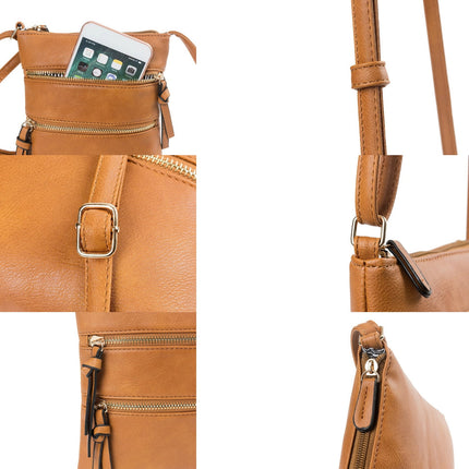 Small Crossbody Purses for Women Multi Pocket Travel Bag Over The Shoulder with Extra Long Strap - Beige Brown.