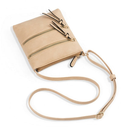 Small Crossbody Purses for Women Multi Pocket Travel Bag Over The Shoulder with Extra Long Strap - Beige Light Khaki.