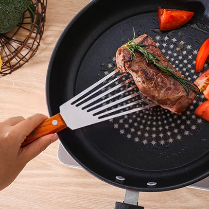 SPRING PARK 2Pcs/Set Wooden Handle Fish Spatula Stainless Steel Large Slotted Turner Heavy Spatula Nonstick Fried Shovel For Kitchen Steak Metal Cookie Flipper Egg Cookie Omelette.