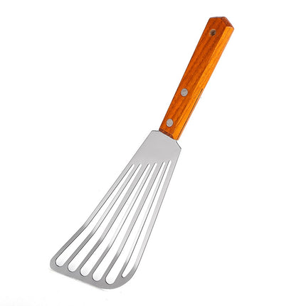 SPRING PARK 2Pcs/Set Wooden Handle Fish Spatula Stainless Steel Large Slotted Turner Heavy Spatula Nonstick Fried Shovel For Kitchen Steak Metal Cookie Flipper Egg Cookie Omelette.