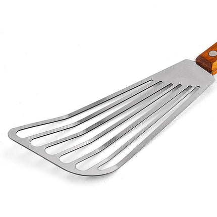SPRING PARK 2Pcs/Set Wooden Handle Fish Spatula Stainless Steel Large Slotted Turner Heavy Spatula Nonstick Fried Shovel For Kitchen Steak Metal Cookie Flipper Egg Cookie Omelette.