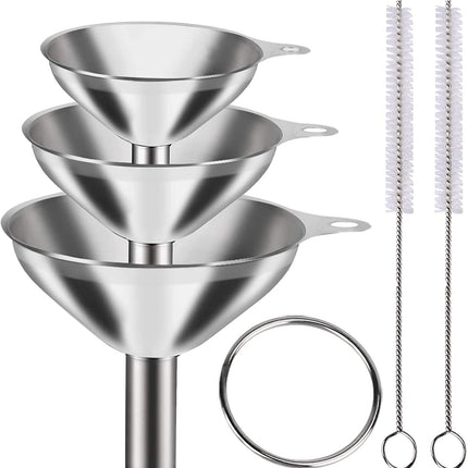 4 Pcs Metal Stainless Steel Funnel, Large Small Funnel Set of 3, Food Grade Mini Funnels for Kitchen Use Filling Bottles Liquor Flask Tiny Spice Cooking Powder Water Silver.