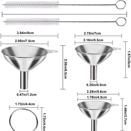 4 Pcs Metal Stainless Steel Funnel, Large Small Funnel Set of 3, Food Grade Mini Funnels for Kitchen Use Filling Bottles Liquor Flask Tiny Spice Cooking Powder Water Silver.