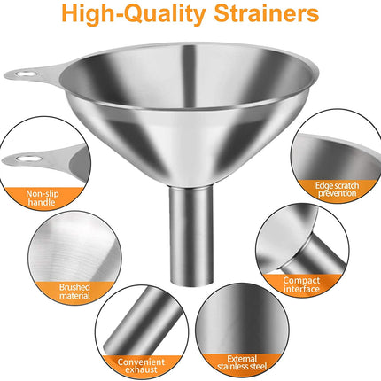 4 Pcs Metal Stainless Steel Funnel, Large Small Funnel Set of 3, Food Grade Mini Funnels for Kitchen Use Filling Bottles Liquor Flask Tiny Spice Cooking Powder Water Silver.