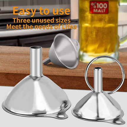 4 Pcs Metal Stainless Steel Funnel, Large Small Funnel Set of 3, Food Grade Mini Funnels for Kitchen Use Filling Bottles Liquor Flask Tiny Spice Cooking Powder Water Silver.