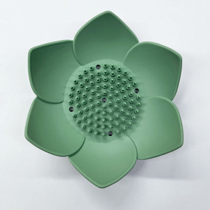 Silicone Soap Dishes with Draining - Lotus Shaped Bathroom Bar Soap Holder for Shower - Soap Tray for Kitchen Sink - Floral Shape Soap Saver for Counter Bathtub(1/4 Pack) Green.
