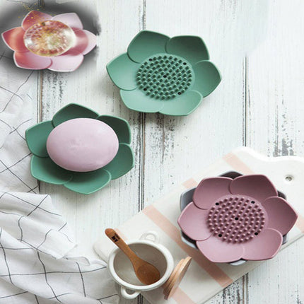 Silicone Soap Dishes with Draining - Lotus Shaped Bathroom Bar Soap Holder for Shower - Soap Tray for Kitchen Sink - Floral Shape Soap Saver for Counter Bathtub(1/4 Pack) Green.