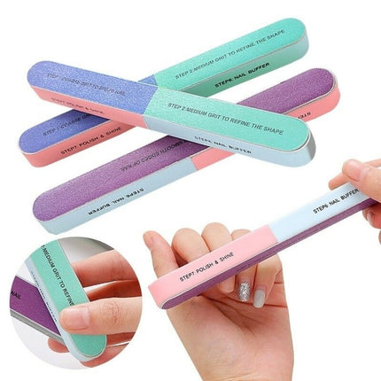 Visland 7 Way Nail File and Buffer Block Nail Buffering Files 7 Steps Washable Emery Boards Professional Manicure Tools Random Color-1PC.