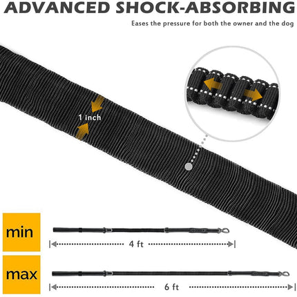 Keyohome Heavy Duty Dog Leash Especially Large Dogs Up to 150lbs, 4-6 Ft Reflective Dog Walking Training Shock Absorbing Bungee L Black.