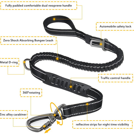 Keyohome Heavy Duty Dog Leash Especially Large Dogs Up to 150lbs, 4-6 Ft Reflective Dog Walking Training Shock Absorbing Bungee L Black.