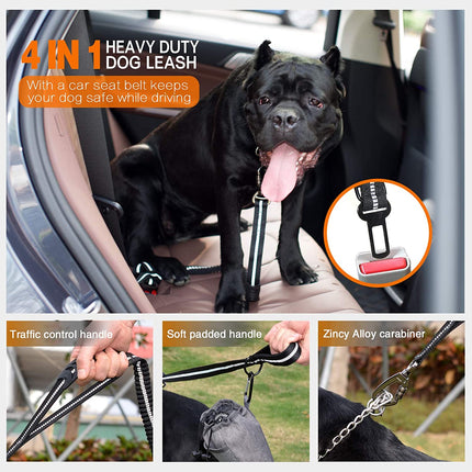 Keyohome Heavy Duty Dog Leash Especially Large Dogs Up to 150lbs, 4-6 Ft Reflective Dog Walking Training Shock Absorbing Bungee L Black.