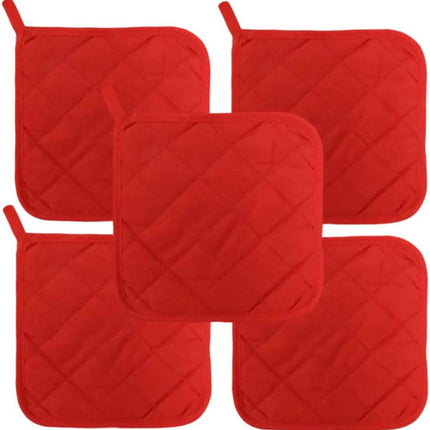 5Pcs Kitchen Pot Holders Set Heat Resistant Pure Cotton Potholders Kit Trivets Large Coasters Hot Pads Pot Holders for Everyday Cooking and Baking by 6.5 x 6.5 Inch Red.