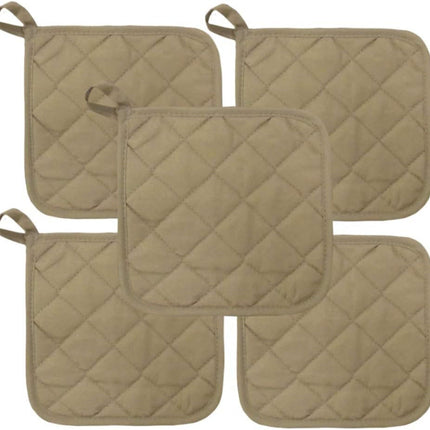 5Pcs Kitchen Pot Holders Set Heat Resistant Pure Cotton Potholders Kit Trivets Large Coasters Hot Pads Pot Holders for Everyday Cooking and Baking by 6.5 x 6.5 Inch Sand/Tan.