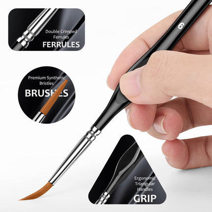 JWDX Pen ! 10Pcs Small Fine Tip Paintbrushes Micro Detail Paint Brush Set Triangular Grip Handles Art Brushes Perfect for Acrylic Watercolor Oil Craft Models Black.