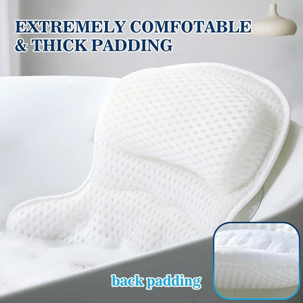 Bath Pillow Bathtub Pillow, Bath Pillows for Tub Neck and Back Support, Bath Tub Pillow Headrest with Soft 4D Mesh Fabric and Non-Slip Suction Cups, Relaxing Bath Accessories Spa Gifts.