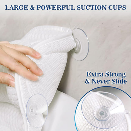 Bath Pillow Bathtub Pillow, Bath Pillows for Tub Neck and Back Support, Bath Tub Pillow Headrest with Soft 4D Mesh Fabric and Non-Slip Suction Cups, Relaxing Bath Accessories Spa Gifts.