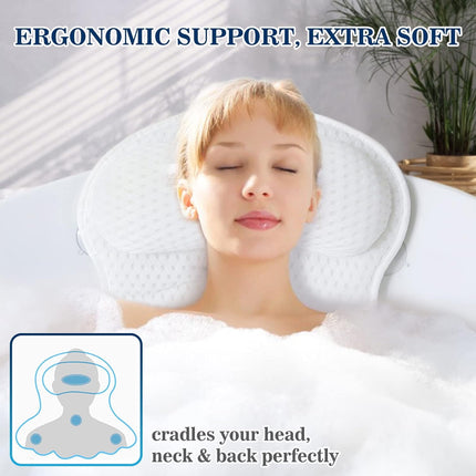 Bath Pillow Bathtub Pillow, Bath Pillows for Tub Neck and Back Support, Bath Tub Pillow Headrest with Soft 4D Mesh Fabric and Non-Slip Suction Cups, Relaxing Bath Accessories Spa Gifts.