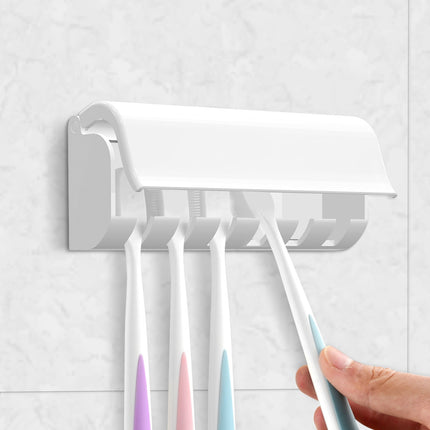 Linkidea 6 Slots Toothbrush Holders Wall Mounted, RV Mirror Toothbrush Organizer Hanger with Cover, Self Adhesive Toothbrush Storage Stand Rack.