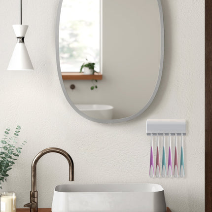 Linkidea 6 Slots Toothbrush Holders Wall Mounted, RV Mirror Toothbrush Organizer Hanger with Cover, Self Adhesive Toothbrush Storage Stand Rack.