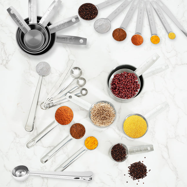 16Pc Magnetic Stainless Steel Measuring Cups & Spoons Set, 7 Heavy Duty Cups,8 Double Sided Spoons with Leveler Black 26PCS.