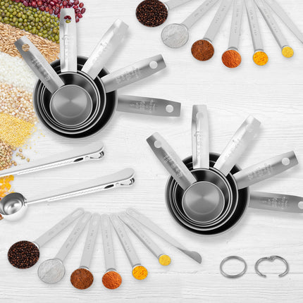 16Pc Magnetic Stainless Steel Measuring Cups & Spoons Set, 7 Heavy Duty Cups,8 Double Sided Spoons with Leveler Black 26PCS.