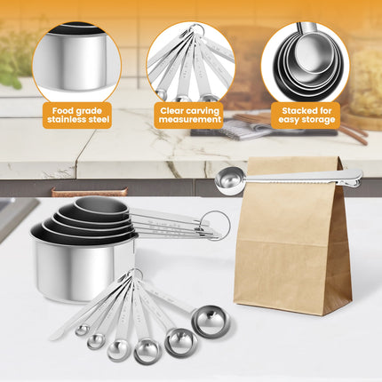 16Pc Magnetic Stainless Steel Measuring Cups & Spoons Set, 7 Heavy Duty Cups,8 Double Sided Spoons with Leveler Black 26PCS.