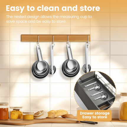 16Pc Magnetic Stainless Steel Measuring Cups & Spoons Set, 7 Heavy Duty Cups,8 Double Sided Spoons with Leveler Black 26PCS.