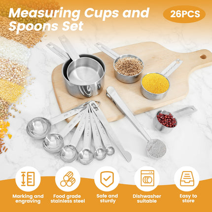 16Pc Magnetic Stainless Steel Measuring Cups & Spoons Set, 7 Heavy Duty Cups,8 Double Sided Spoons with Leveler Black 26PCS.