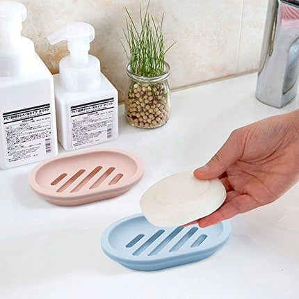 2-Pack Soap Dish with Drain, Soap Holder, Soap Saver, Easy Cleaning, Dry, Stop Mushy Soap (Gray) Blue.