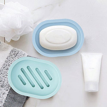2-Pack Soap Dish with Drain, Soap Holder, Soap Saver, Easy Cleaning, Dry, Stop Mushy Soap (Gray) Blue.