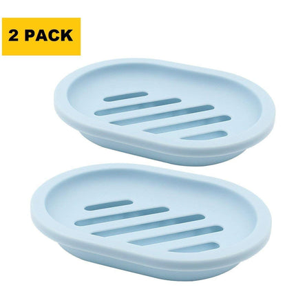 2-Pack Soap Dish with Drain, Soap Holder, Soap Saver, Easy Cleaning, Dry, Stop Mushy Soap (Gray) Blue.