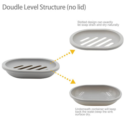 2-Pack Soap Dish with Drain, Soap Holder, Soap Saver, Easy Cleaning, Dry, Stop Mushy Soap (Gray) Gray.