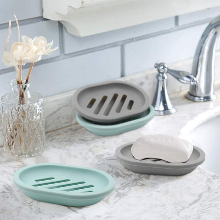 2-Pack Soap Dish with Drain, Soap Holder, Soap Saver, Easy Cleaning, Dry, Stop Mushy Soap (Gray) Gray.