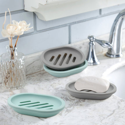 2-Pack Soap Dish with Drain, Soap Holder, Soap Saver, Easy Cleaning, Dry, Stop Mushy Soap (Gray) Green.