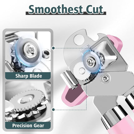 SHAOTELLME Stainless Steel Can Opener Manual Multifunctional Labor Saving Can Opener Kitchen Creative Can Opener Tool Easily Open Cans Of Various Sizes, 3PC pink.
