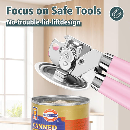SHAOTELLME Stainless Steel Can Opener Manual Multifunctional Labor Saving Can Opener Kitchen Creative Can Opener Tool Easily Open Cans Of Various Sizes, 3PC pink.