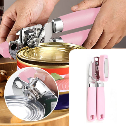 SHAOTELLME Stainless Steel Can Opener Manual Multifunctional Labor Saving Can Opener Kitchen Creative Can Opener Tool Easily Open Cans Of Various Sizes, 3PC pink.
