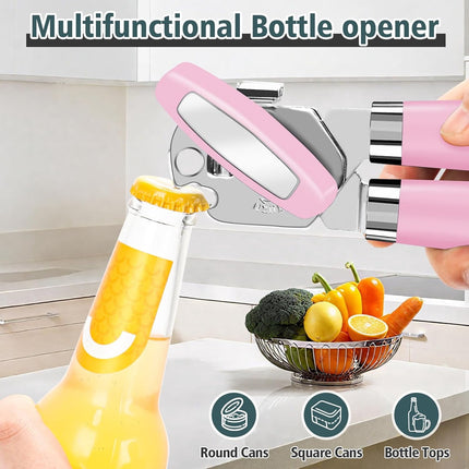 SHAOTELLME Stainless Steel Can Opener Manual Multifunctional Labor Saving Can Opener Kitchen Creative Can Opener Tool Easily Open Cans Of Various Sizes, 3PC pink.