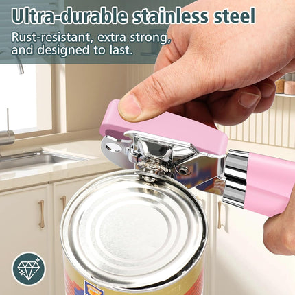 SHAOTELLME Stainless Steel Can Opener Manual Multifunctional Labor Saving Can Opener Kitchen Creative Can Opener Tool Easily Open Cans Of Various Sizes, 3PC pink.
